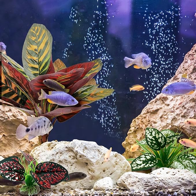 Moonorange Reptile Artificial Plants, Terrarium Plants Decorations Supplies, Aquarium Fish Tank Plant, Amphibian Habitat Hideout Tank Accessories(L Set-3pcs/D)