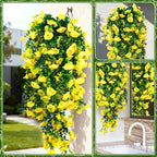 4-Pack Fake Hanging Plants, Faux Hanging Plant Artificial Greenery for Living Room Bedroom Boho Wall Shelf Indoor Outdoor Decor (Yellow Morning Glory)