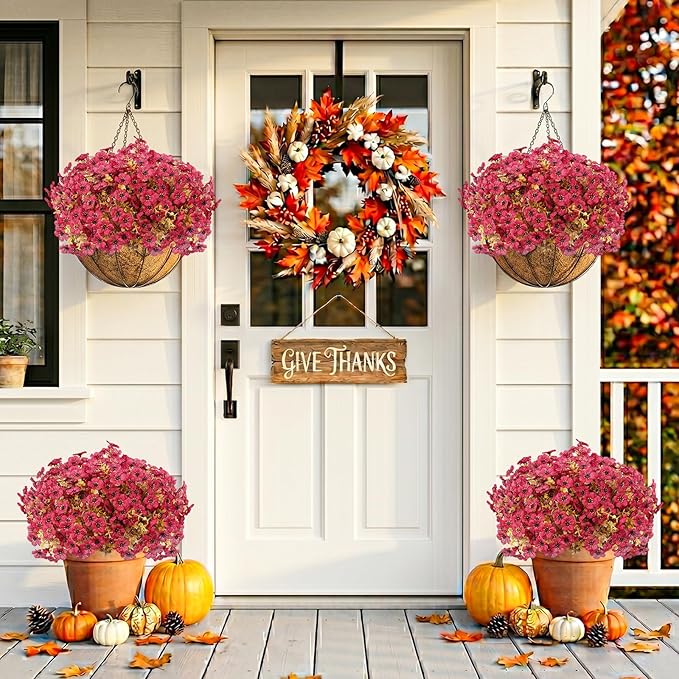 Artificial Flowers for Outdoor,Silk Flowers No Fade Fake Plastic Flowers Faux Plants for Outdoors Outside Front Porch Hanging Planter Window Box Garden Home Decoration,13 Pack Dark Red