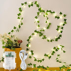 HEYFUNi Fake Ivy Vines with Lights, 23 Ft 73 Led Artificial Greenery Garland with Fairy Lights USB/Battery Operated, Leaf String Lights for Bedroom Aesthetic, Wall, Balcony, Wedding Decor, Warm White