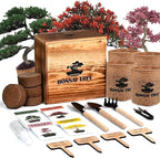 Bonsai Garden Starter Kit, 4 Seeds Growing into Sakura, Ginkgo, Black Pine, Red Flame, Including Complete Gardening Tools & A Planter Box with Cover for Men Women Beginners