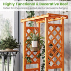Giantex Raised Garden Bed with 2-Sided Trellis & Hanging Roof, Fir Wood Planter Box w/Drainage Holes, Bottom Gaps, Freestanding Garden Planter for Flowers Herbs Climbing Vines (31" x 12.5" x 60")