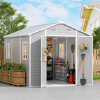 PIPLEO 8x10 FT Resin Outdoor Storage Shed with Floor, Plastic Garden Storage Shed with Lockable Door & Vent, All Weather Versatile Tool Shed for Backyard, Patio, Lawn, Cloud Gray
