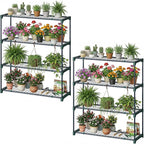 Ohuhu Plant Greenhouse Shelves 4 Tier 2 Pack Extra-Wide Stable Green House Shelving for Outdoor, 35x12x42 Inch Portable Rustproof Metal Shelf Plant Stand Rack Greenhouse Accessories