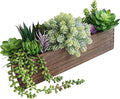 Winlyn 15" Assorted Artificial Succulent Arrangement Assorted Succulents in Rectangular Wooden Planter Faux Potted Plant for Farmhouse Table Centerpiece Windowsill Shelf Desk Mantel Greenery Décor
