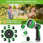 Non-Expandable Garden Hose 150 ft, Ultra Lightweight & Flexible Water Hose With 10-Pattern Spray Nozzle, Full Length Leak-Proof Design, High-Density Fabric & Shut-Off Valve, Hose Straps