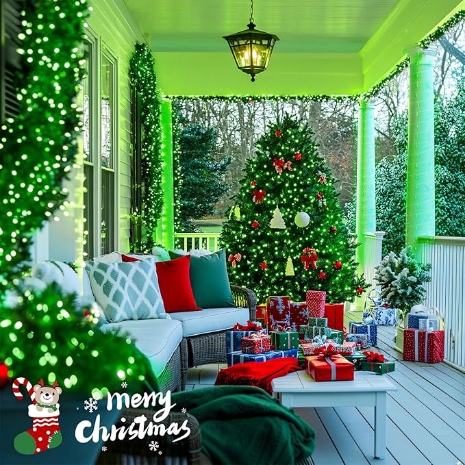 JMEXSUSS 400 LED Green Christmas Lights Indoor Outdoor, 132ft St Patrick's Day String Lights Plug in with Remote Clear Wire Christmas Tree Lights for Room Garden Patio Outside Party Xmas Tree Decor