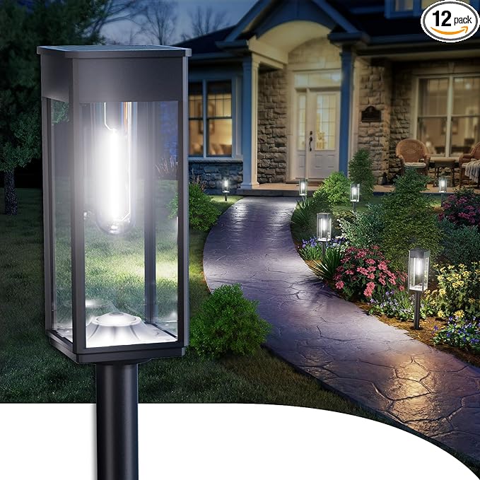 ALFIOT Solar Pathway Lights Outdoor, 12 Pack Bright Solar Lights Outdoor, Auto On/Off, IP65 Waterproof Landscape Lighting for Yard Patio Walkway Driveway Pathway (Cool White)