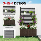 Planter Box with Privacy Screen, 6ft Plastic Raised Garden Bed with Lattice Trellis & Lockable Wheels, Privacy Planters for Patio, Planter Box for Climbing Plants, Flower