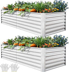 YITAHOME 6x3x2ft 2pcs Large Raised Garden Bed Kit, Galvanized Metal Planter Box with Gloves, Ground Nails, Support Rod, Outdoor Above Ground Planters for Plants Vegetables Flowers, Silver