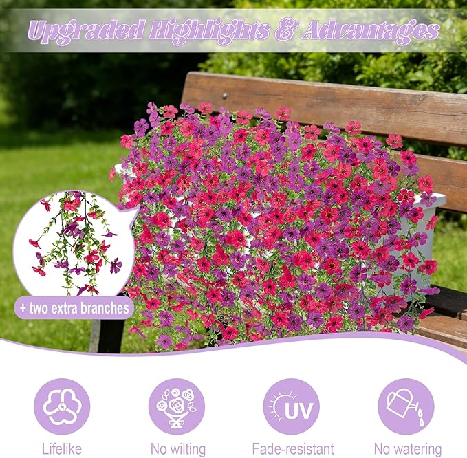 Fake Artificial Hanging Flowers for Outdoors Decoration, 2 PCS Faux UV Resistant Artificial Outdoor Flowers, Fake Plants Look Real Daisy No Fade Spring Decor for Porch Home Patio Balcony and Yard