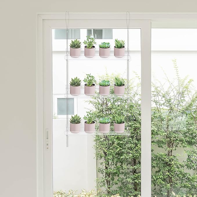 Sumerflos 3-Tier Acrylic Window Boxes Plant Shelves for Windows, Acrylic Hanging Window Plant Shelves, Indoor Windows Wall Hanging Plant Stand Flower Display Shelves
