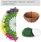 HyeFlora Artificial Hanging Flowers Faux Plants Basket for Outdoors Spring Decor, Fake Silk Morning Glory with Eucalyptus in Planter UV Resistant Outdoor Flowers for Outside Porch Patio Garden Home
