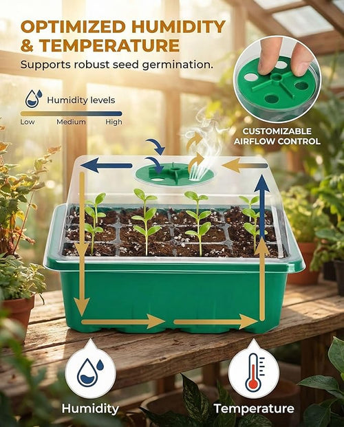10 Packs Seed Starter Tray Seed Starter Kit with Humidity Dome (120 Cells Total Tray) Seed Starting Trays Plant Starter Kit and Base Mini Greenhouse Germination Kit for Seeds Growing Starting