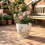 MPotTo Ceramic Pot for Plants 10 Inch - Indoor Planter for Plants with Drainage Hole and Saucer, Decorative Boho Round Planter, Gardening Gifts for Women Men, Office Home Garden Decor, White