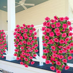 Artificial Geranium Hanging Flowers for Outdoor Decoration, 2 Bundles UV Resistant Silk Geranium Fake Plants Faux Flowers for Front Porch Garden Patio Window Box Outside Indoor Decor (Rose Red)
