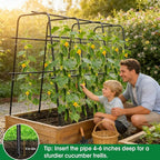 Cucumber Trellis for Raised Bed and Garden, 47" H x 63" W U-Shaped Metal Garden Trellis for Climbing Plants with Nylon Netting, Vegetable Support Frame