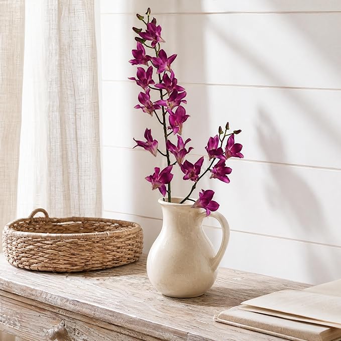 Larksilk 34" Purple Silk Dendrobium Orchid – Realistic Faux Orchid Stem with 17 Lifelike Flowers for Vases & Decor