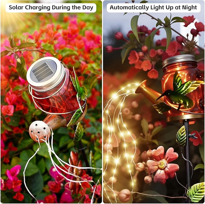 SRNPMIU Solar Watering_Can Light, Yard Outdoor Decor Lights, IP65 Waterproof, Hanging Hummingbird Garden Light, Outside Garden Flower Bed Decor, Women Gift, Birthday Gifts