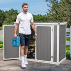 DWVO 41 Cu.ft Horizontal Resin Storage Shed, All Weather Outdoor Garden Shed 4.7x2.5 FT with Hydraulic Struts, 3 Locks, Lockable to Floor for Garden Tools, Trash Cans, Gray
