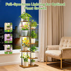 iDavosic.ly 6 Tier Tall Plant Stand Indoor with Light, Tiered Corner Metal Wood Multiple Flower Holder Shelf, 50 Inch Display Grow Rack for Living Room Bedroom, Modern Black & Rustic Brown