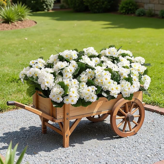 Alupssuc 16Pcs Artificial Geranium Flowers for Outdoors Decoration Silk Floral, UV Resistant Fake Plants, Faux Flower for Porch Garden Table Centerpieces Home Indoor Outside Spring Decor(8, White)
