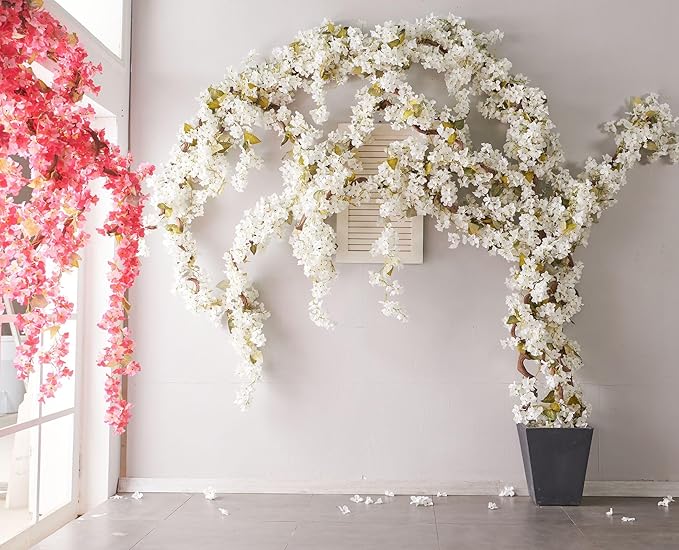 Flower Garland, Artificial Hydrangea Vine Flowers, Hanging Fake Hydrangeas Vine for Room Anniversary Wedding Birthday Christmas Wall Arch Decor, 2 Pcs, Floral Garland, White Flower