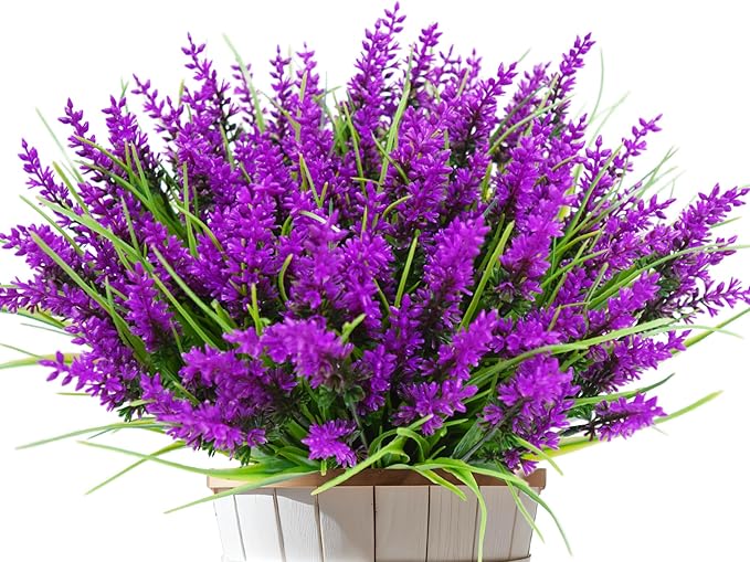 Kinisty 20 Bundles Outdoor Artificial Plants and Flowers, UV Resistant Faux Monkey Grass with Lavender and Fake Plastic Greenery for Spring Summer Outside Planter Porch Garden Decor, Fuchsia