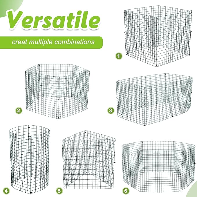 Zubebe 10 Pack Small Wire Plant Protectors Square Plant Protectors from Animals Mesh Cage Chicken Wire Cloche for Shrubs with Ground Stakes and Nylon Ties(Thickness 1mm,Dark Green)