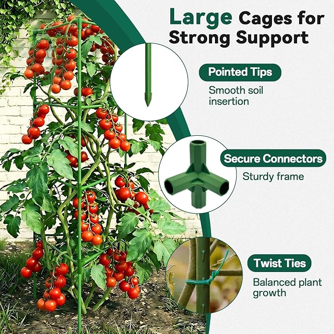 Halatool 3 Pack Tomato Cages for Graden 60 Inch, Adjustable Metal Tall Heavy Duty Tomato Trellis Plant Support, Foldable Tomatoes Stakes for Climbing Vegetables Flowers Fruits