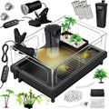 MoonOrange Small Turtle Tank Kit, Acrylic Turtle Tank Starter Kit with Basking Platform, Bottom Drainage, Multi-Function Areas for Turtles, Crabs, Crayfish, Small Reptiles (Black Kit)
