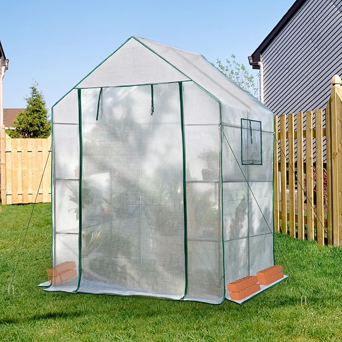 Greenhouses for Outdoors,Portable Walk in Greenhouse for Garden Plants that Need Frost Protection and Away from Pests,Animals(56"x55"x78")-White