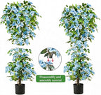 Artificial Bougainvillea Tree -5FT Faux Bougainvillea Tree with Realistic Flowers, Tall Fake Flower Tree for Indoor or Outdoor Decor, Silk Floral Plant for Living Room, Porch, Garden (Blue/White)