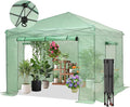 GDY 8X8FT Instant Pop-up Greenhouse, Walk-in Plant Gardening Green House with PE Cover/Roll-Up Zipper Doors/Side Windows for Indoor, Backyard and Outside, Green/Clear.