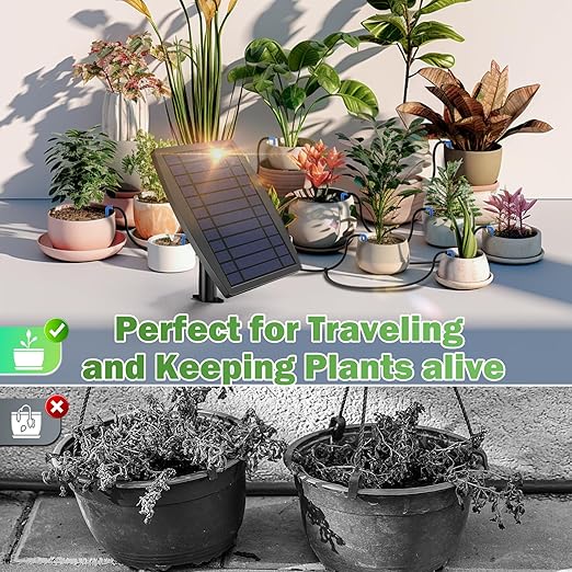 IPOW 50 Days Extra-Long Standby Time Supports 20~30 Pots 100% Anti-Siphoning Solar Irrigation System Automatic Watering System for Balcony, Indoor & Outdoor Plants, Garden, and Potted Plants