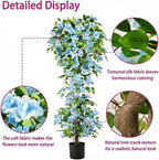 Artificial Bougainvillea Tree -5FT Faux Bougainvillea Tree with Realistic Flowers, Tall Fake Flower Tree for Indoor or Outdoor Decor, Silk Floral Plant for Living Room, Porch, Garden (Blue/White)