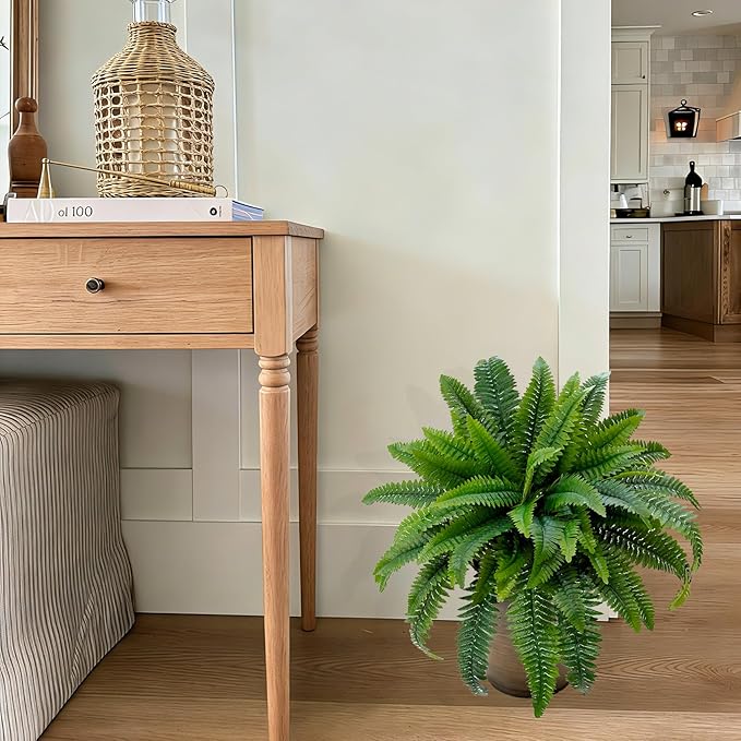 Senjie Artificial Boston Fern 4 Set Large 55 Branches Fake Ferns for Outdoors 34Inch Faux Plant for Home Living Room Office Decor
