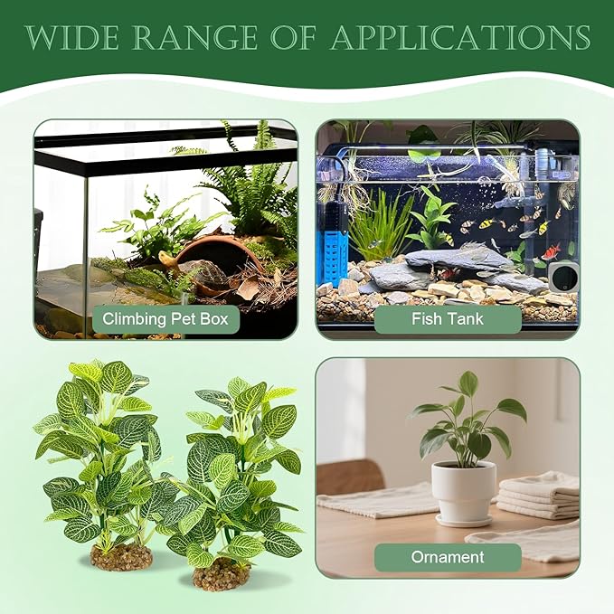 Silk Aquarium Plants (2-Pack) 9.8 Inch Artificial Plastic Fish Fish Habitat Decor, Small to Moderate Size Aquarium Decorations, Safe Green Plants for Freshwater Tanks
