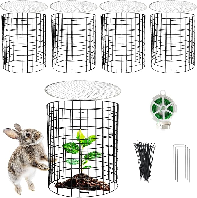 5 Pack Plant Protector from Animals, Wire Plant Cages Garden Plant Protectors, 15pcs Metal Mesh with Covers, Bunny Barricades Chicken Wire Cloche for Flower Vegetable to Keep Animals Out