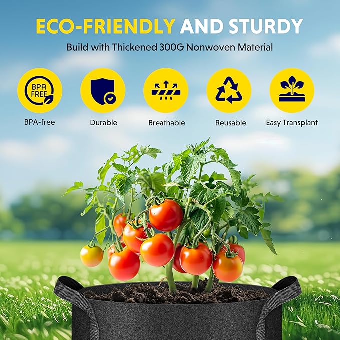 iPower Plant Grow Bag 15 Gallon 6-Pack Heavy Duty Fabric Pots, 300g Thick Nonwoven Fabric Containers Aeration with Nylon Handles, for Planting Vegetables, Fruits, Flowers, Black 2024 Version