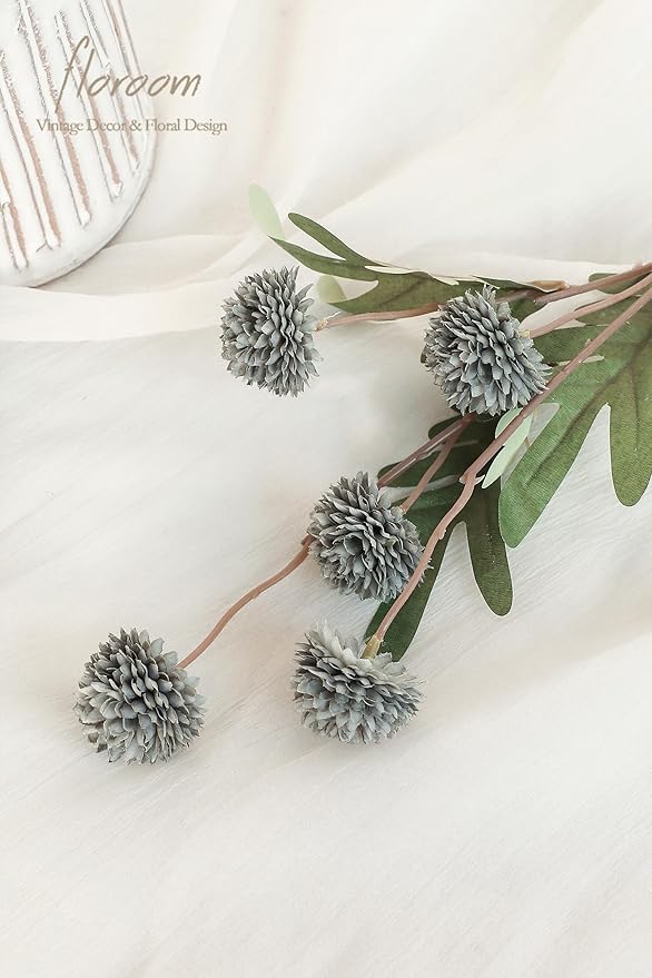 Floroom 5pcs Dusty Sage Green Faux Silk Mums Artificial Flowers, Bulk Fake Small Mini Chrysanthemums with Stems for DIY Wedding Centerpieces Floral Arrangements Vase Fillers Home Decorations