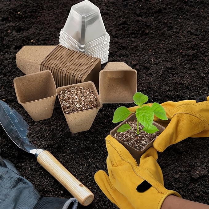 50 Sets 3 Inch Peat Pots, Biodegradable Plant Nursery Pots with Humidity Dome, Seed Starter Pots Kits with 50 Plant Labels for Flower, Vegetable, Herb Seed Germination