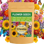 10 Varieties Flower Seeds in Individual Packs, 66,600+ Non-GMO Seeds Indoor Outdoor, Includes Zinnia Lavender Sunflower Marigold Cosmos Nasturtium Snapdragon Borage Yarrow Calendula, Wildflower Seeds