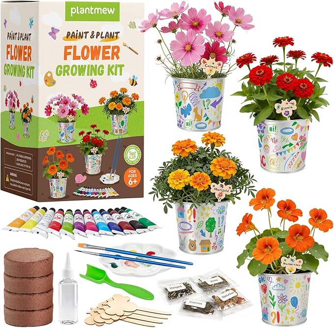 Paint & Plant Flower Growing Kit for Kids - Easter Gifts for Kids Gardening Set with 4 Pots - Unique Birthday, Crafts & Arts, Gardening Gifts for Girls & Boys, Ages 5, 6, 7, 8-12 Years Old