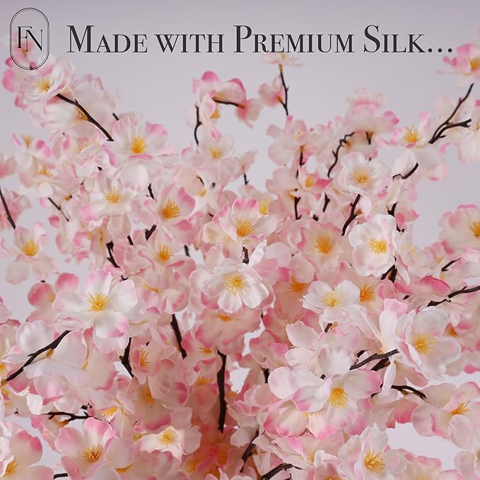 8 Pack Artificial Cherry Blossom Branches - 20 Inch Real Touch Silk Flowers with Bendable Stems for Vase, Wedding, Home Office Decor, Spring Floral, Party & Event Decor (Blush Pink Gradient)