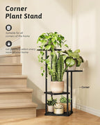 GENTINGBRO Tall Plant Stand Indoor 4 Tiered Plant Shelf for Multiple Plants Coner Shelf Stand Wood Plant Stand Metal Shelving for Living Room Bedroom Balcony Patio Black