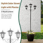 Glitzhome 74” H Outdoor Solar Lamp Post Light Oversized with Planter Pot - 3 Head Solar Lamp Post with Planter for Lawn, Pathway, Driveway, Front/Back Door - Warm White