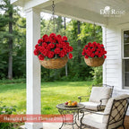 Der Rose 6 Pack Red Artificial Geraniums Flowers for Outdoors UV Resistant Faux Flowers for Outdoor Planters Window Boxes Patio Cemetery Porch Decor