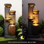 38.2" Tall Water Fountain Outdoor Garden,4 Tiers Modern Cascading Bowls and Stacked Stones Indoor Fountains with LED Lights for Garden, Patio, Deck, Porch, Backyard and Home Art Decor(Grey)
