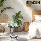Outdoor Side Table Round Small Mosaic Patio Accent Indoor End Plant Coffee Tea Table for Yard Patio Porch Garden Living Room, Bedroom(Peacock Style,16 Inch)